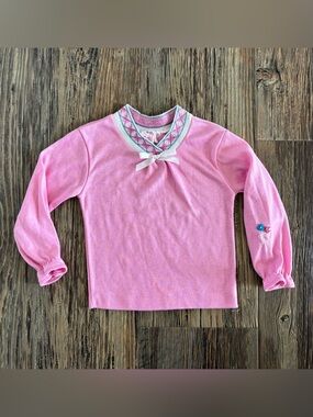Vtg Garanimals L/S Shirt 2T Pink Patterned Collar Bow Heart Buttons Cottagecore